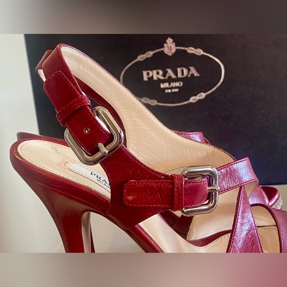 Prada Platform Red Sandals Slingback Heels - Picture 5 of 14